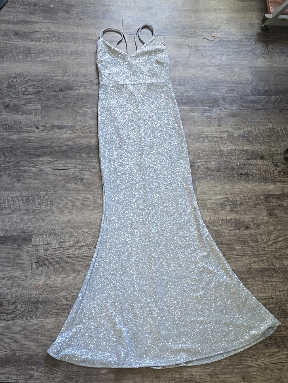 Silver Sequin Spaghetti-Strap Prom Gown